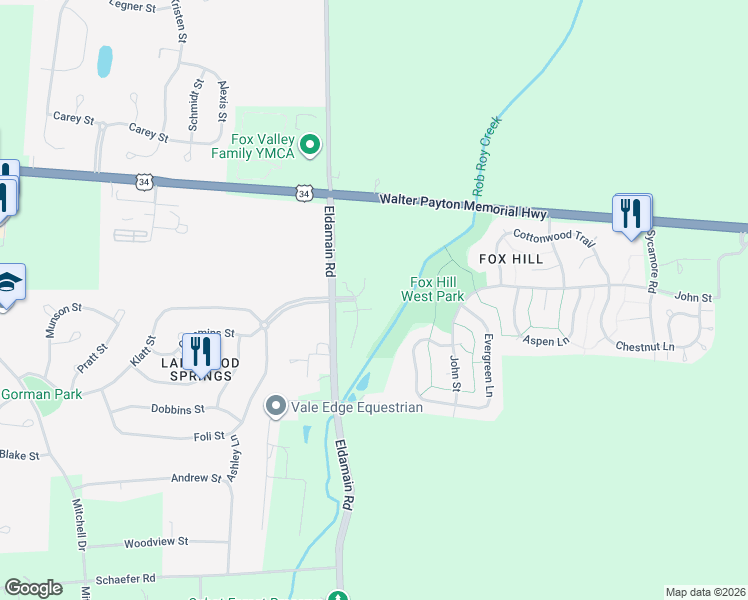 map of restaurants, bars, coffee shops, grocery stores, and more near 1299 Carolyn Court in Yorkville