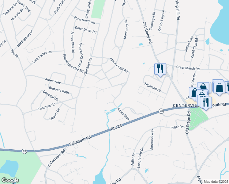 map of restaurants, bars, coffee shops, grocery stores, and more near 15 Clipper Lane in Barnstable