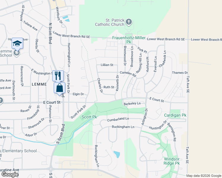 map of restaurants, bars, coffee shops, grocery stores, and more near 14 Charles Drive in Iowa City