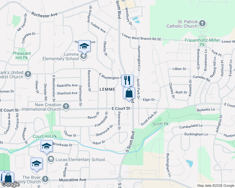 map of restaurants, bars, coffee shops, grocery stores, and more near 260 Cayman Street in Iowa City