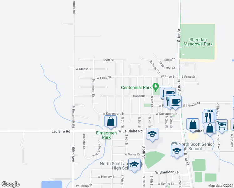 map of restaurants, bars, coffee shops, grocery stores, and more near 813 Donahue in Eldridge
