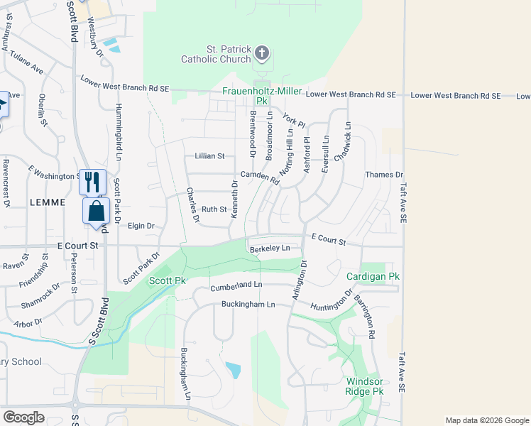 map of restaurants, bars, coffee shops, grocery stores, and more near 321 Camden Road in Iowa City