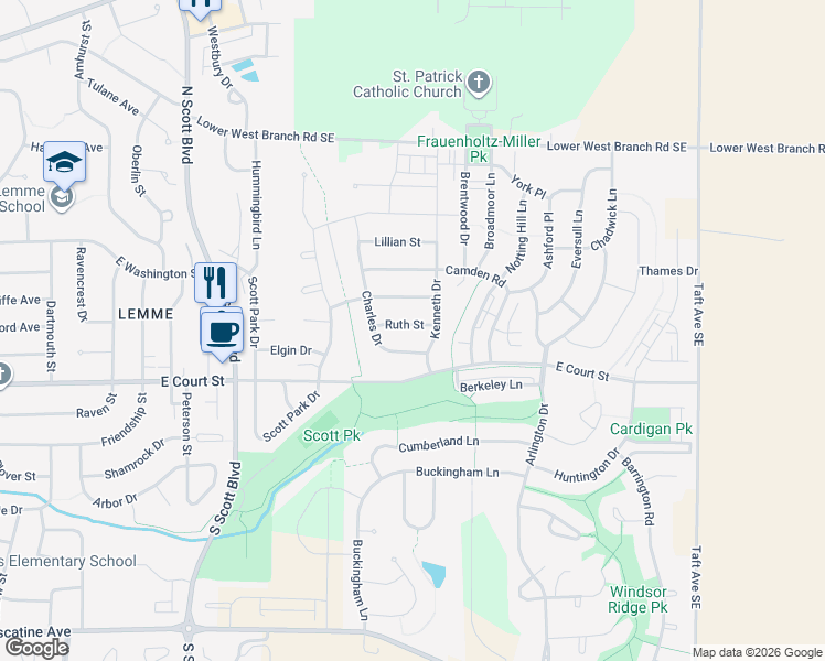 map of restaurants, bars, coffee shops, grocery stores, and more near 14 Charles Drive in Iowa City