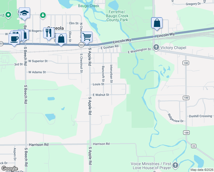 map of restaurants, bars, coffee shops, grocery stores, and more near 500-598 Bancroft Street in Osceola