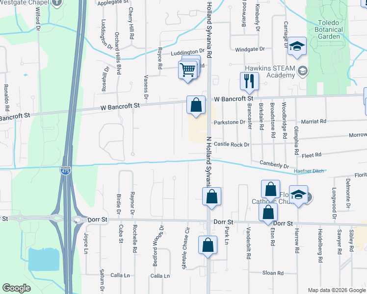 map of restaurants, bars, coffee shops, grocery stores, and more near 1900 Oakhaven Road in Toledo