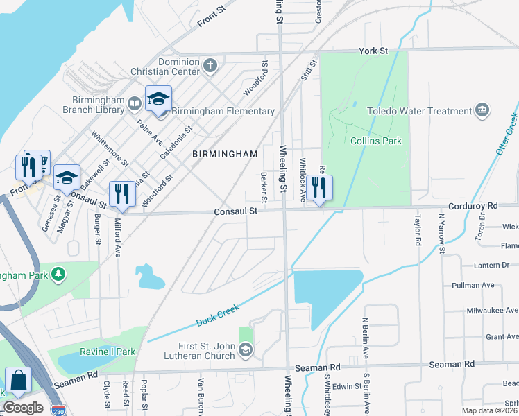 map of restaurants, bars, coffee shops, grocery stores, and more near 355 Wheeling Street in Oregon