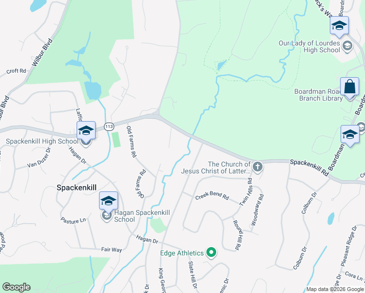 map of restaurants, bars, coffee shops, grocery stores, and more near 6 Millbank Road in Poughkeepsie