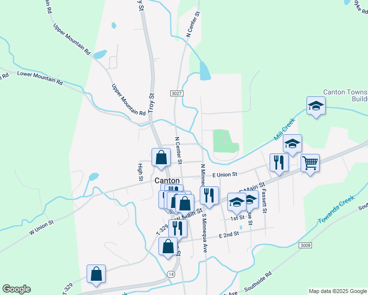 map of restaurants, bars, coffee shops, grocery stores, and more near 318 North Center Street in Canton
