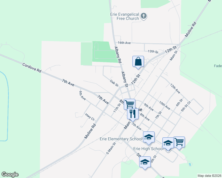 map of restaurants, bars, coffee shops, grocery stores, and more near 800-822 12th Street in Erie