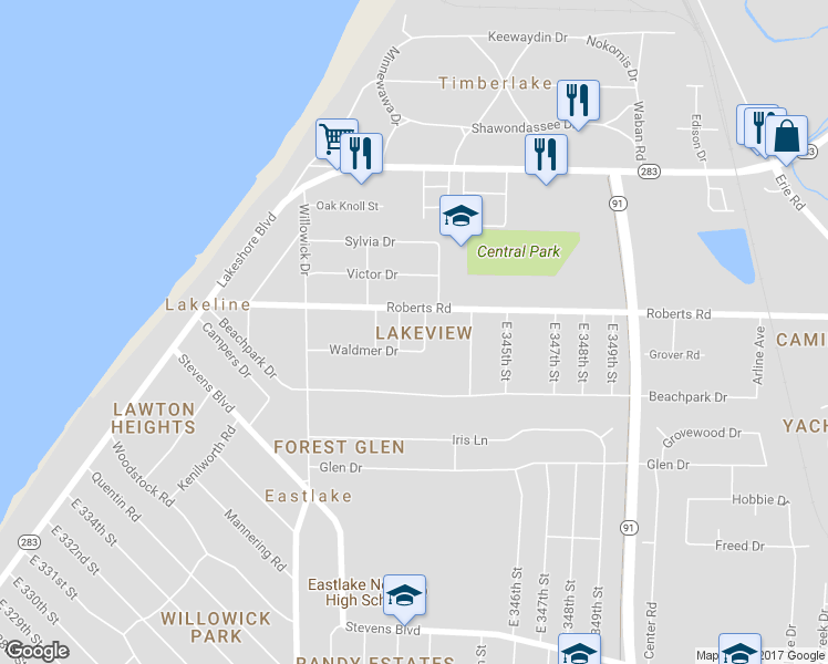 map of restaurants, bars, coffee shops, grocery stores, and more near 728 East 343rd Street in Eastlake