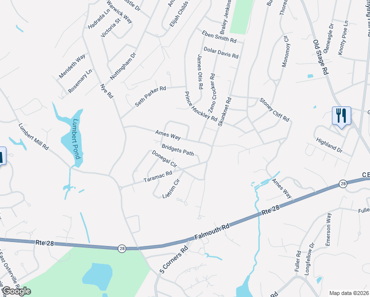 map of restaurants, bars, coffee shops, grocery stores, and more near 159 Donegal Circle in Barnstable