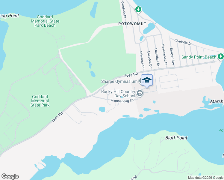 map of restaurants, bars, coffee shops, grocery stores, and more near 460 Ives Road in East Greenwich