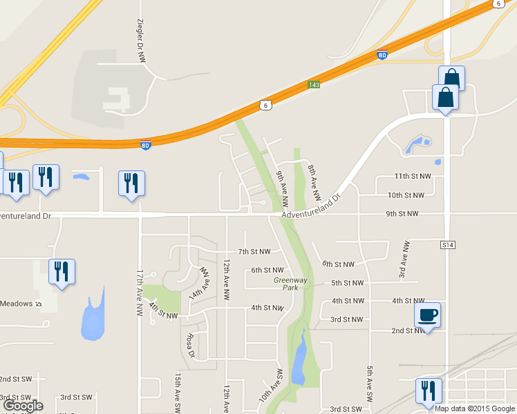 map of restaurants, bars, coffee shops, grocery stores, and more near 928 Breezewood Circle in Altoona
