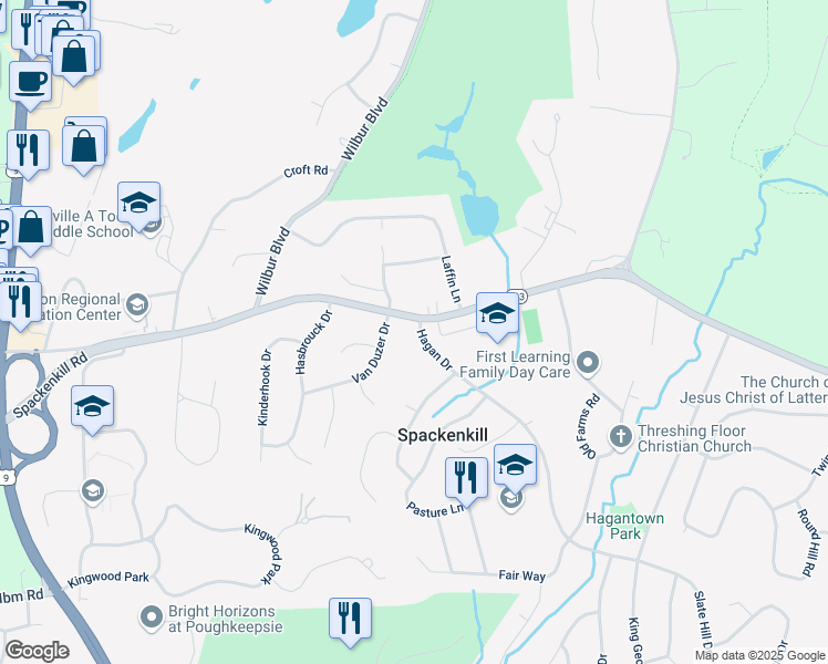 map of restaurants, bars, coffee shops, grocery stores, and more near 95 Spackenkill Road in Poughkeepsie