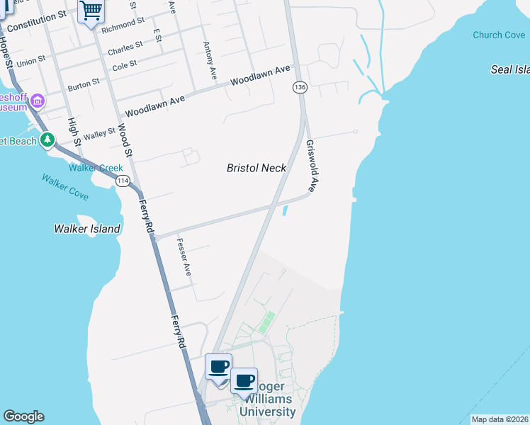 map of restaurants, bars, coffee shops, grocery stores, and more near 76 Griswold Avenue in Bristol