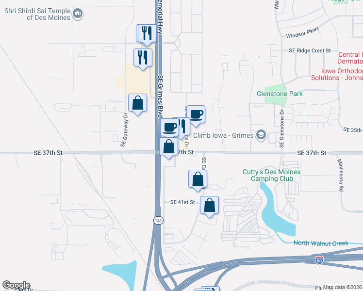 map of restaurants, bars, coffee shops, grocery stores, and more near 5410 Southeast Victory Drive in Grimes