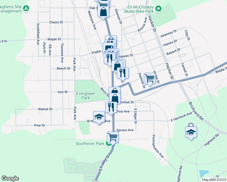 map of restaurants, bars, coffee shops, grocery stores, and more near 2 Greeves Street in Kane