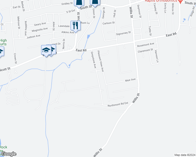 map of restaurants, bars, coffee shops, grocery stores, and more near Greystone Avenue in Bristol