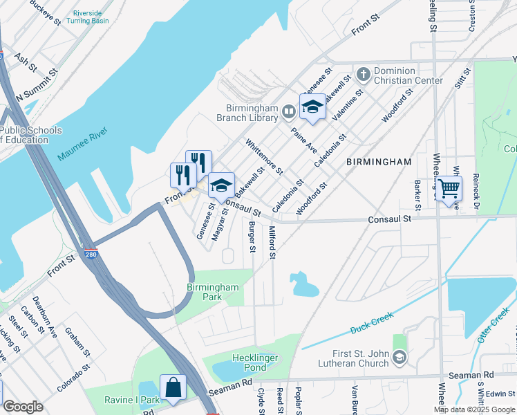 map of restaurants, bars, coffee shops, grocery stores, and more near 1946 Bakewell Street in Toledo