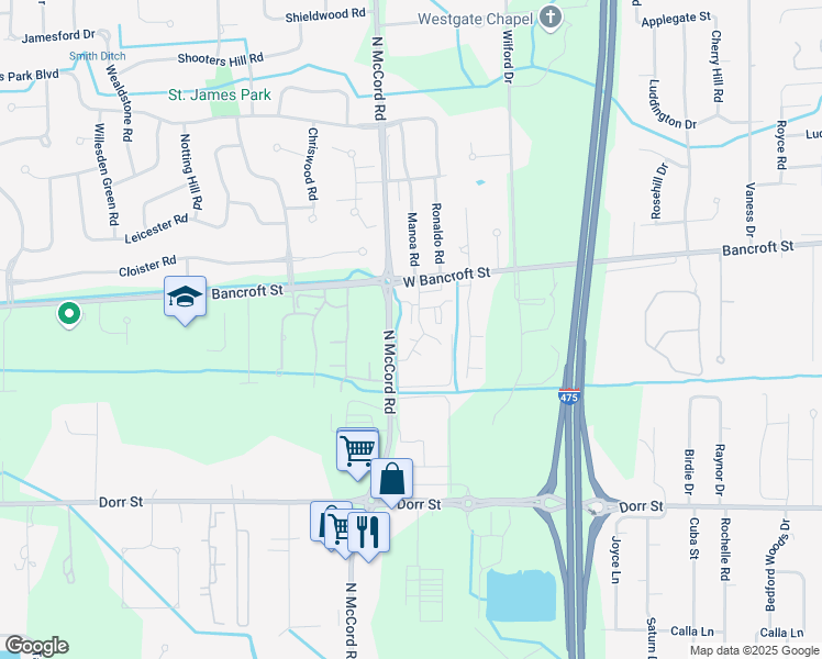 map of restaurants, bars, coffee shops, grocery stores, and more near 6635 West Bancroft Street in Toledo