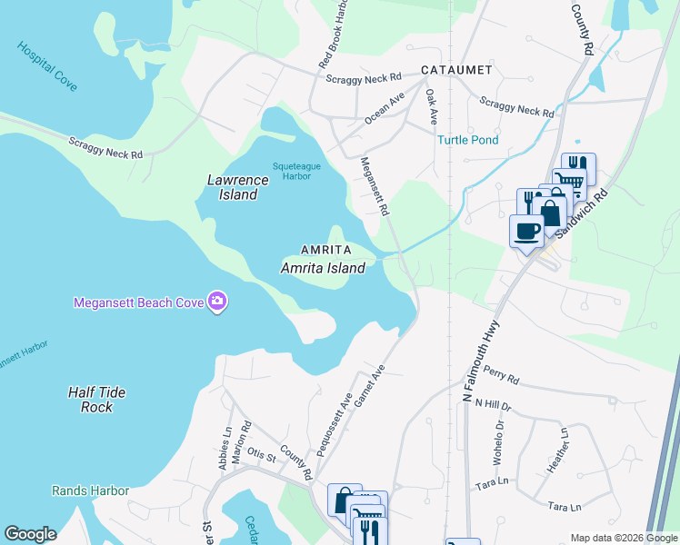 map of restaurants, bars, coffee shops, grocery stores, and more near 30 Baxendale Road in Bourne