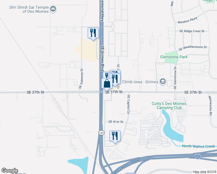 map of restaurants, bars, coffee shops, grocery stores, and more near 1905 SE 37th St in Grimes