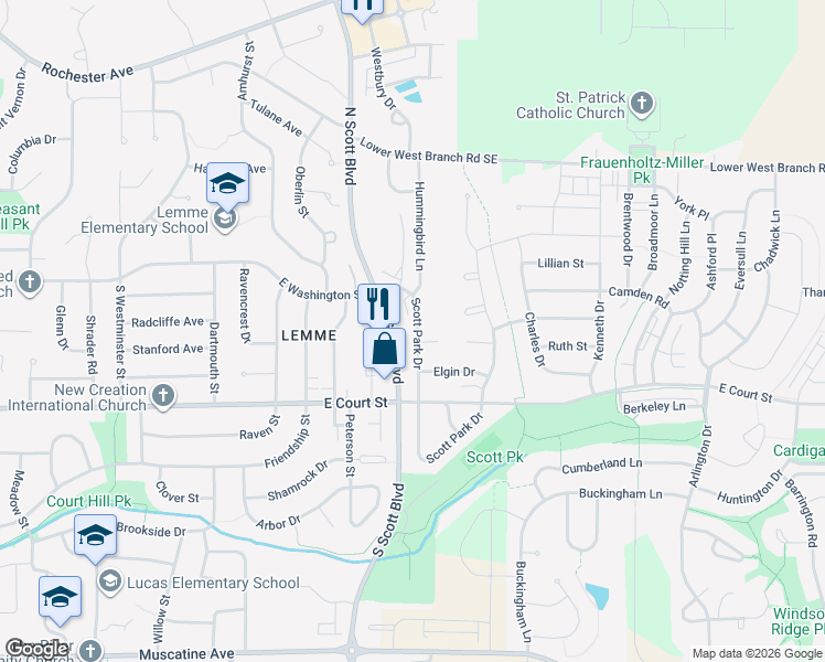 map of restaurants, bars, coffee shops, grocery stores, and more near 931 Scott Park Drive in Iowa City