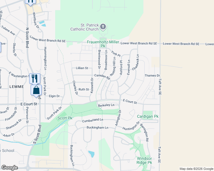 map of restaurants, bars, coffee shops, grocery stores, and more near 201-209 Manchester Lane in Iowa City