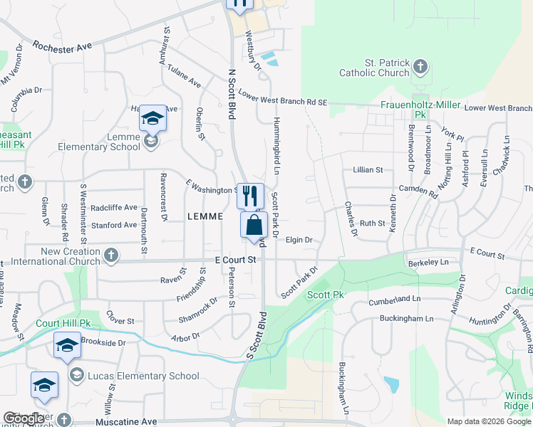 map of restaurants, bars, coffee shops, grocery stores, and more near 931 Scott Park Drive in Iowa City