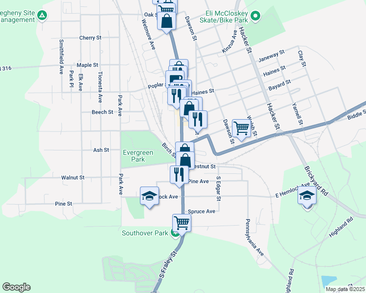map of restaurants, bars, coffee shops, grocery stores, and more near 2 Greeves Street in Kane