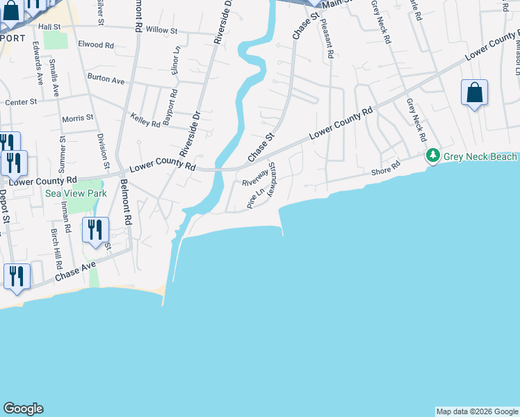 map of restaurants, bars, coffee shops, grocery stores, and more near 43 Strandway West in Harwich