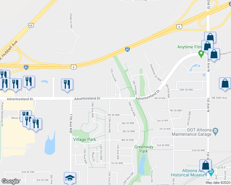 map of restaurants, bars, coffee shops, grocery stores, and more near 1003 Greenway Court in Altoona