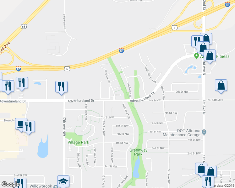 map of restaurants, bars, coffee shops, grocery stores, and more near 933 Breezewood Circle in Altoona