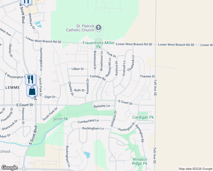 map of restaurants, bars, coffee shops, grocery stores, and more near 8 Ashford Place in Iowa City