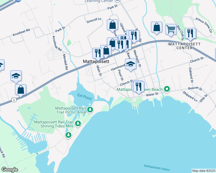 map of restaurants, bars, coffee shops, grocery stores, and more near 19 Main Street in Mattapoisett