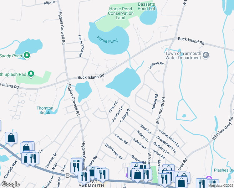 map of restaurants, bars, coffee shops, grocery stores, and more near 92 Cottage Drive in Yarmouth