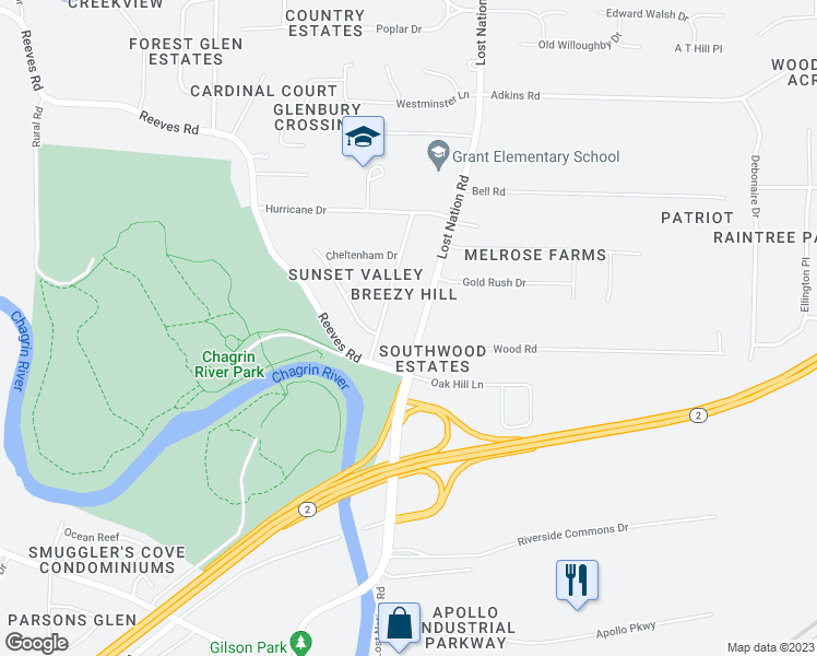 map of restaurants, bars, coffee shops, grocery stores, and more near 3086 Lost Nation Road in Willoughby