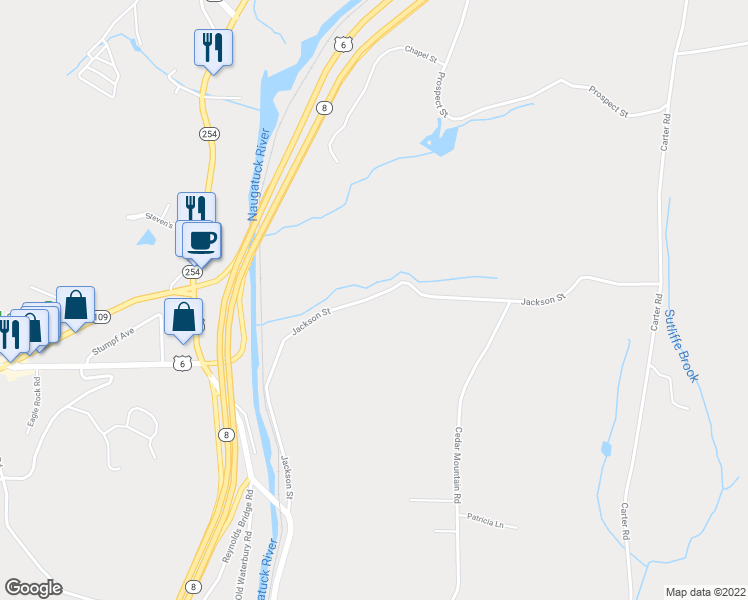 map of restaurants, bars, coffee shops, grocery stores, and more near 342 Jackson Street in Thomaston
