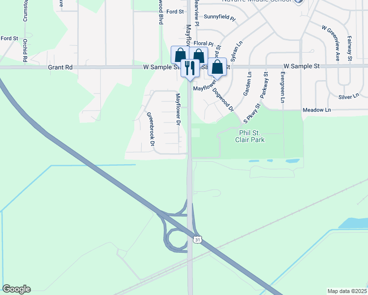map of restaurants, bars, coffee shops, grocery stores, and more near 218 Greenbrook Drive in South Bend