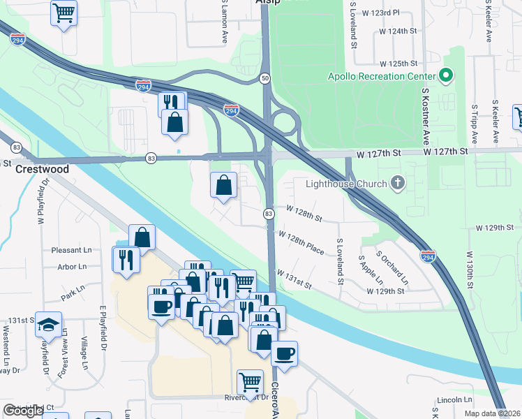 map of restaurants, bars, coffee shops, grocery stores, and more near 4819 West Engle Road in Alsip