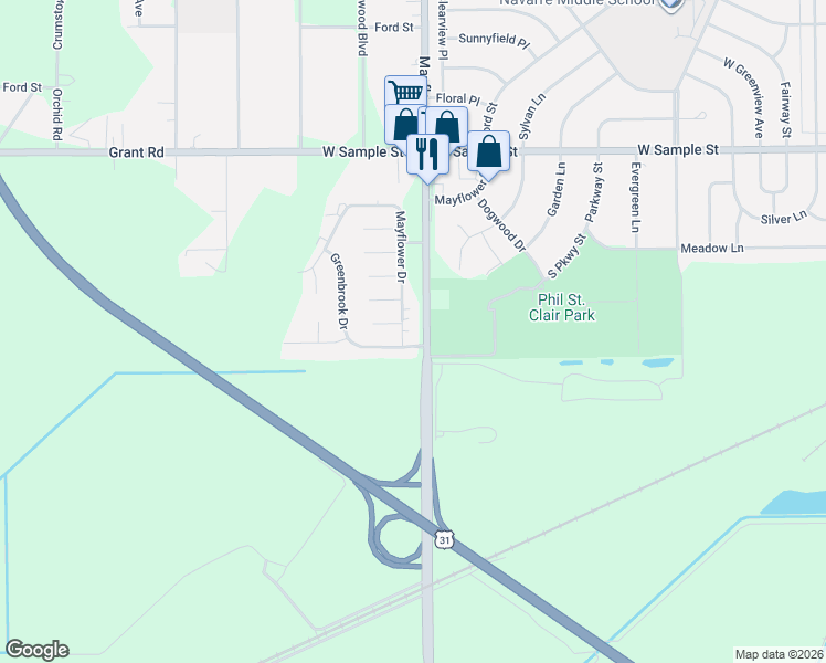 map of restaurants, bars, coffee shops, grocery stores, and more near 218 Greenbrook Drive in South Bend