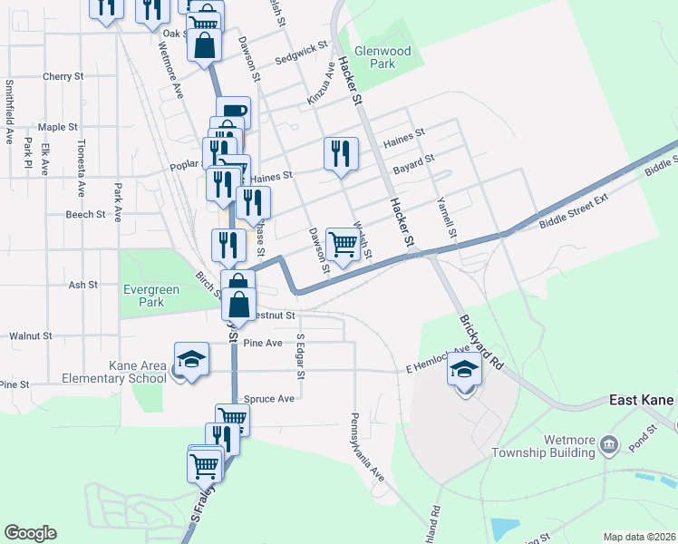 map of restaurants, bars, coffee shops, grocery stores, and more near 201-299 Grand Army of the Republic Hwy in Kane