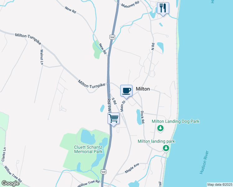 map of restaurants, bars, coffee shops, grocery stores, and more near 21 Milton Turnpike in Milton