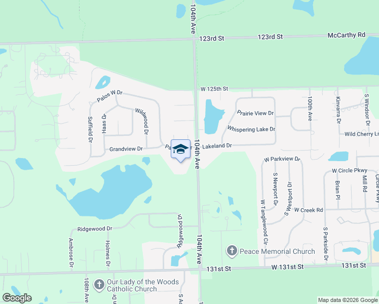map of restaurants, bars, coffee shops, grocery stores, and more near 10411 Palos West Drive in Palos Park