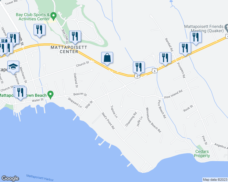 map of restaurants, bars, coffee shops, grocery stores, and more near 27 Marion Road in Mattapoisett