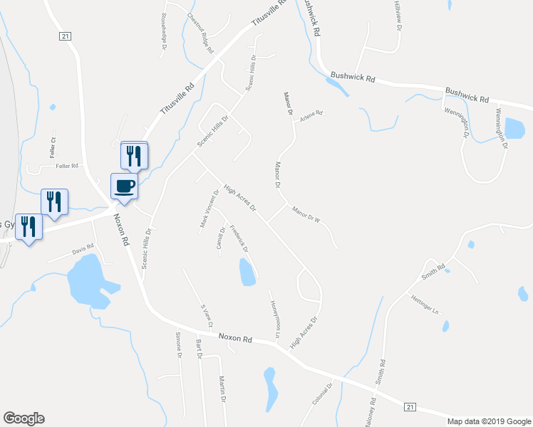 map of restaurants, bars, coffee shops, grocery stores, and more near 52 High Acres Drive in Poughkeepsie