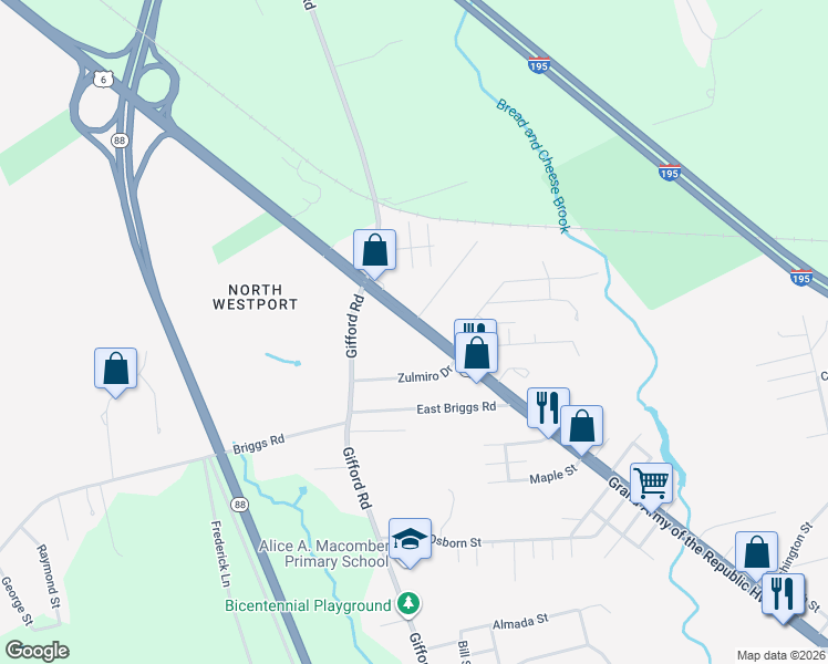 map of restaurants, bars, coffee shops, grocery stores, and more near 627 State Road in Westport