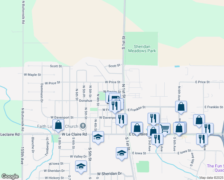 map of restaurants, bars, coffee shops, grocery stores, and more near 280 West Davies Street in Eldridge