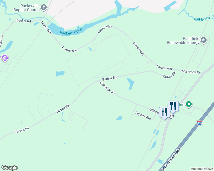 map of restaurants, bars, coffee shops, grocery stores, and more near 116 Lillibridge Road in Plainfield