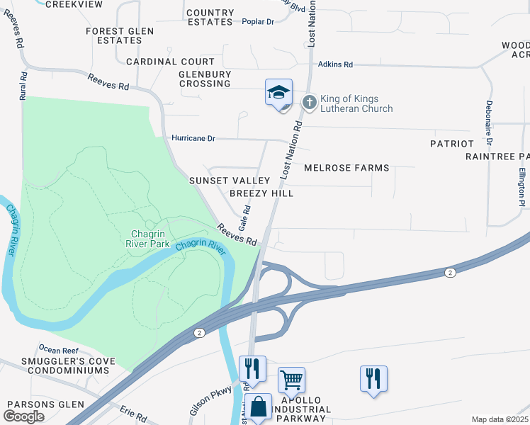 map of restaurants, bars, coffee shops, grocery stores, and more near 3086 Lost Nation Road in Willoughby
